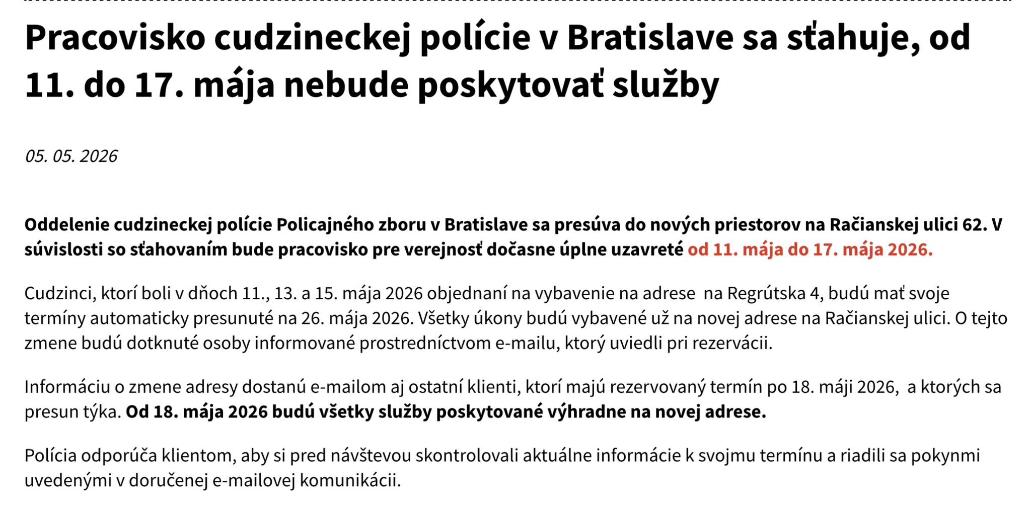 Sở ngoại kiều Bratislava chuyển địa điểm