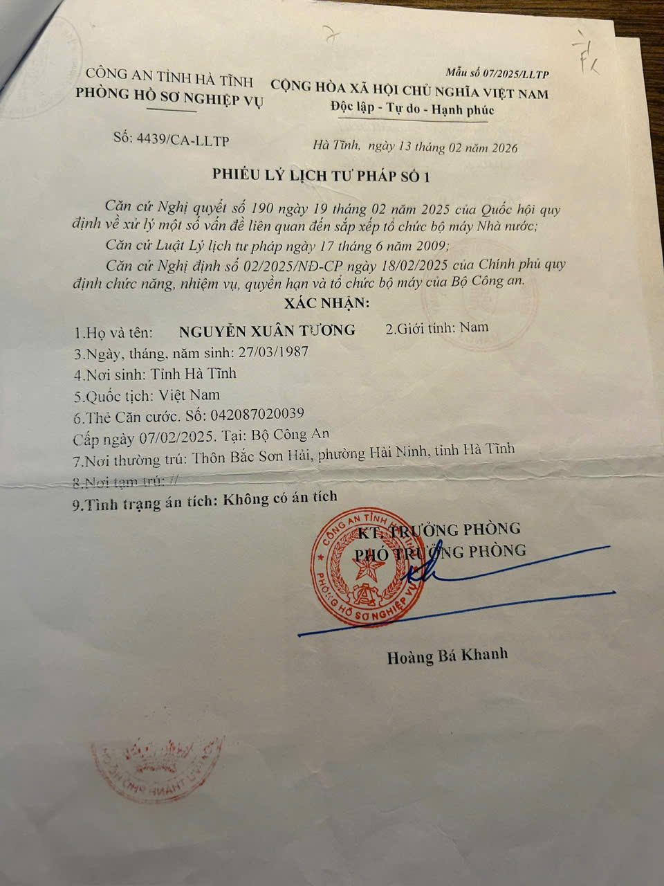 hợp pháp hóa lãnh sự lý lịch tư pháp